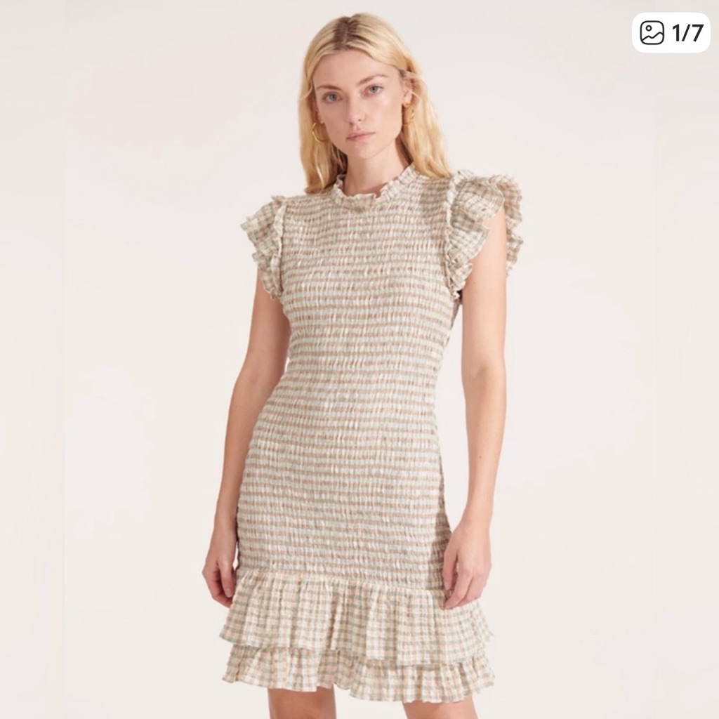 Veronica Beard Cici Smocked Seersucker Dress Size 10 (Runs Small)